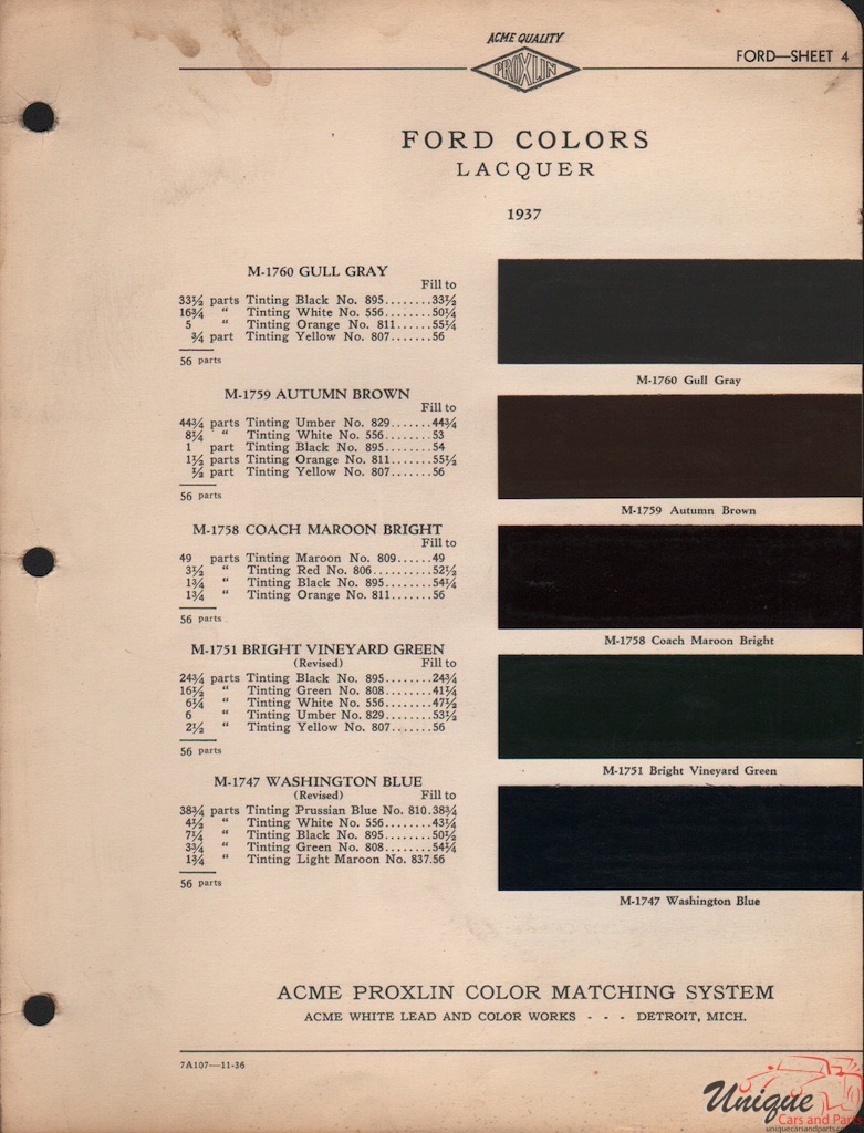1937 Ford Paint Charts Acme